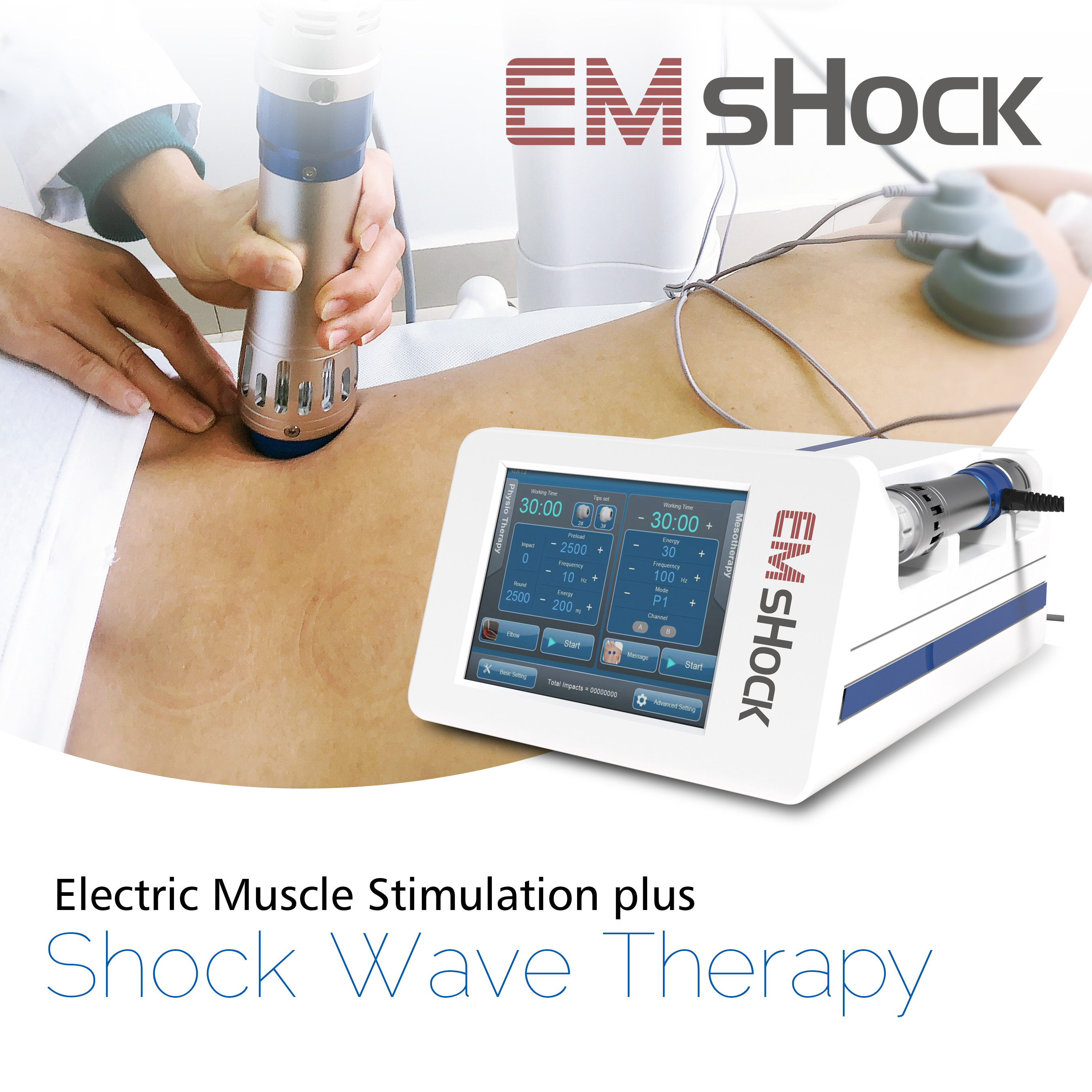 آلة العلاج الفيزيائي الكهرومغناطيسي مزدوجة القناة Shockwave EMS لإدارة الألم